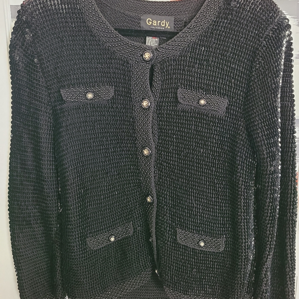 Beautiful Gardy California Evening Blazer/Jacket Cardigan Black Sequins - Large